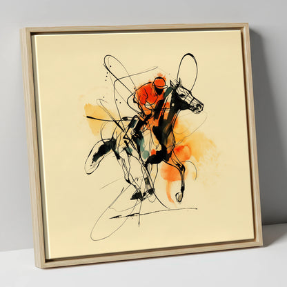 Velocity in Amber racing horse canvas wall art in natural frame