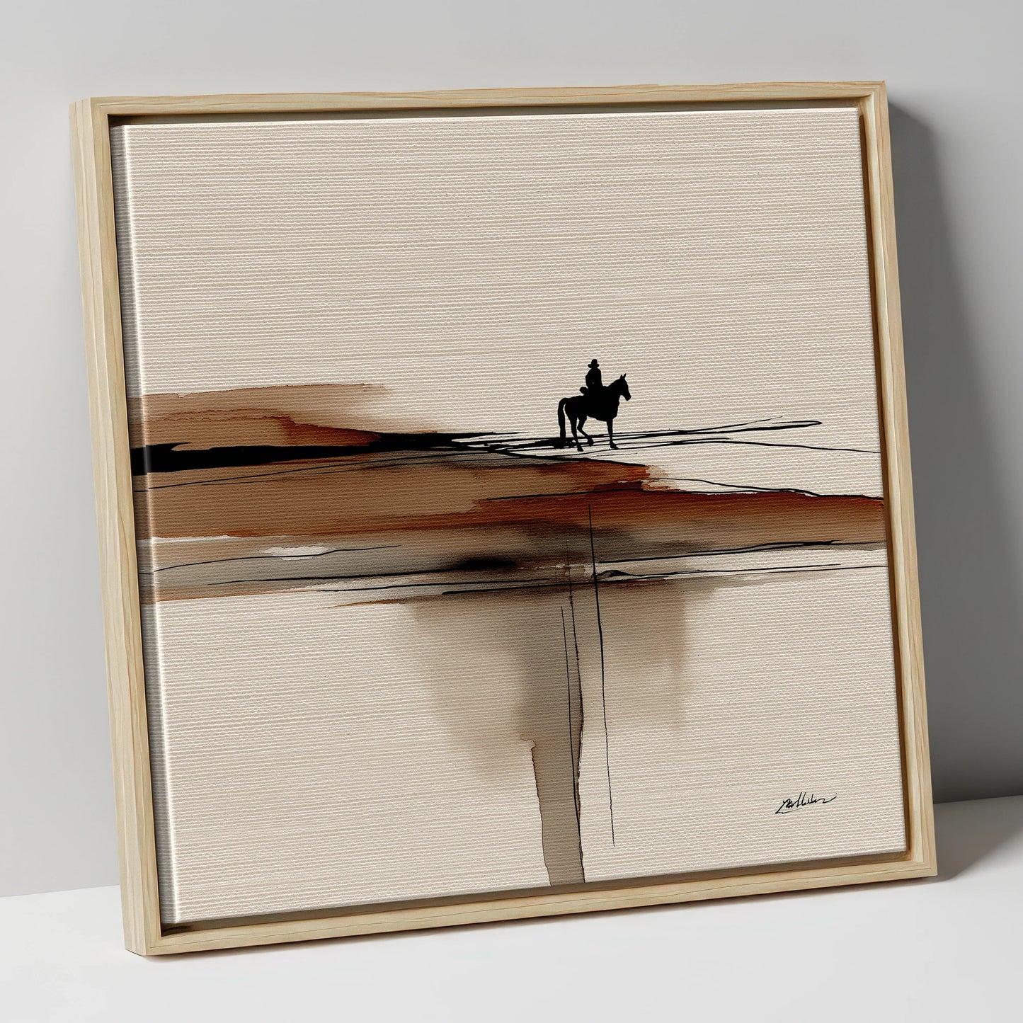 Horizon Rider western horse canvas wall art in natural frame