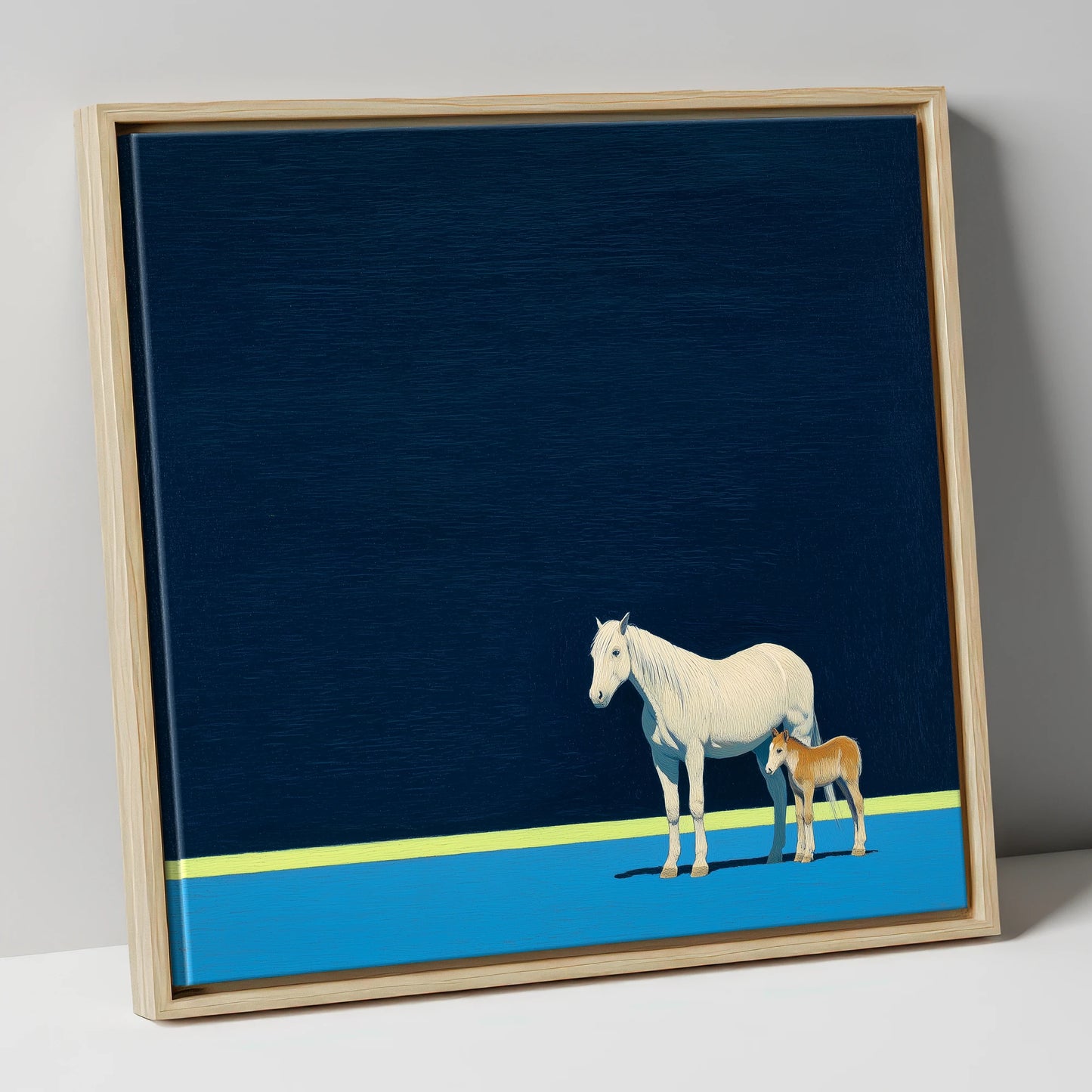 Midnight Horizon Mare And Foal mare & foal canvas wall art in natural frame
