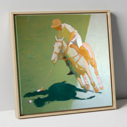 The Decisive Strike polo horse canvas wall art in natural frame