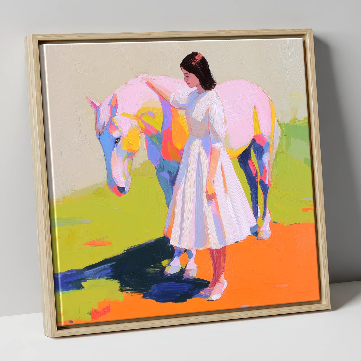 Radiant Connection horse & rider canvas wall art in natural frame