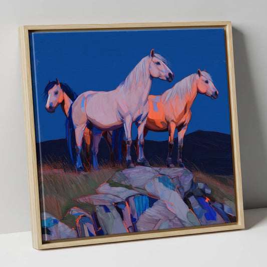Vanguard of the Heights horse landscape canvas wall art in natural frame