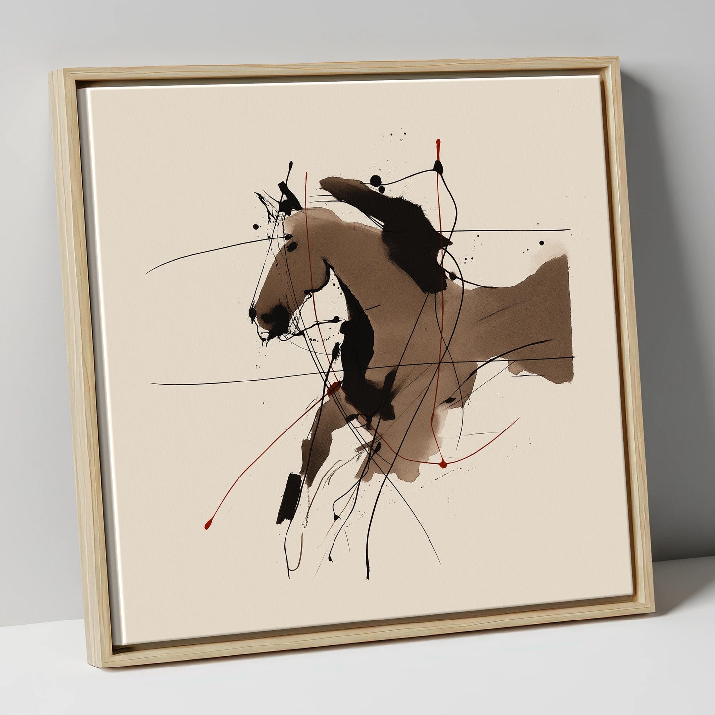 Dynamic Sepia Portrait horse portrait canvas wall art in natural frame