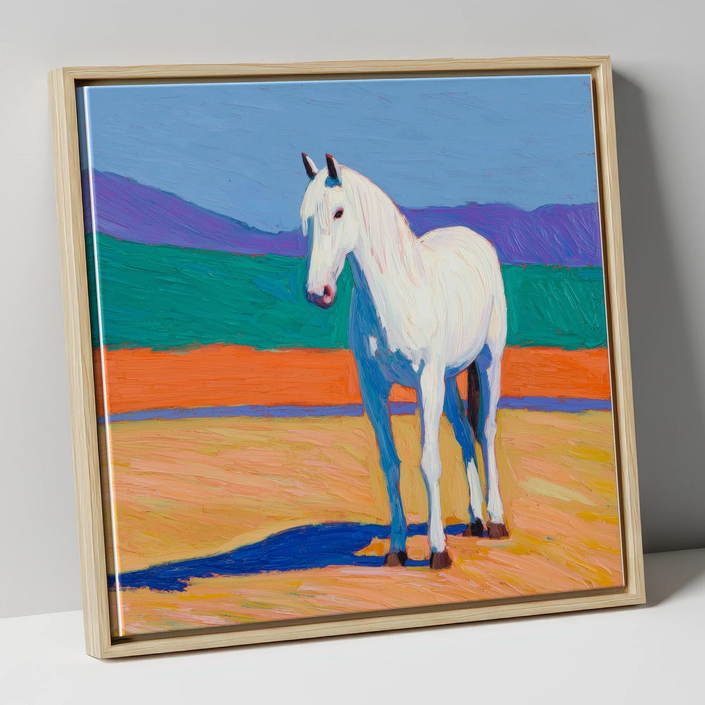 The Vibrant Grey horse breed canvas wall art in natural frame