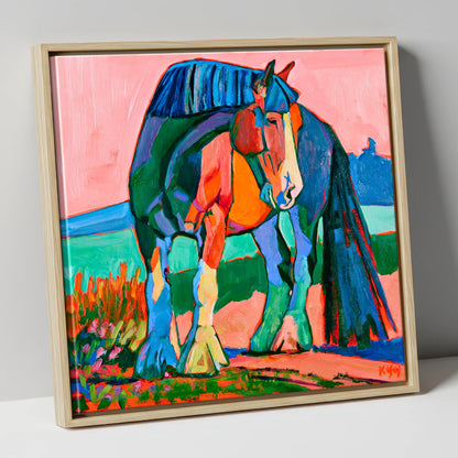 Colourful Shire Horse Portrait horse breed canvas wall art in natural frame