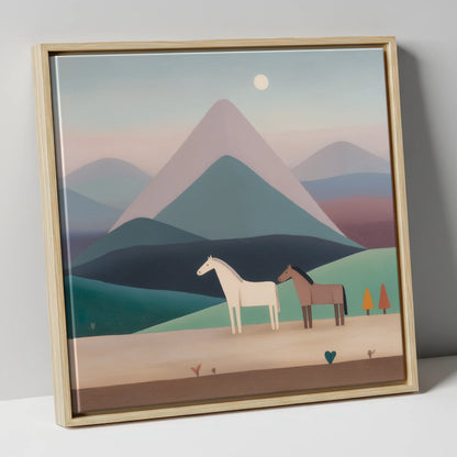 Tranquil Valley Companions horse landscape canvas wall art in natural frame
