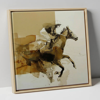 The Full Stretch racing horse canvas wall art in natural frame