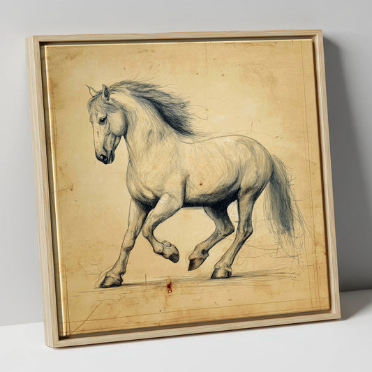 Classical Motion Study horse portrait canvas wall art in natural frame
