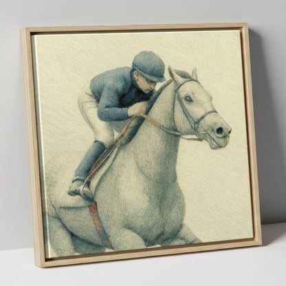 The Blue Silks racing horse canvas wall art in natural frame