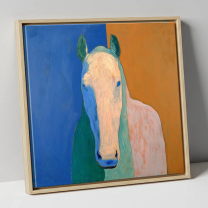 Cobalt And Clay Equine horse portrait canvas wall art in natural frame