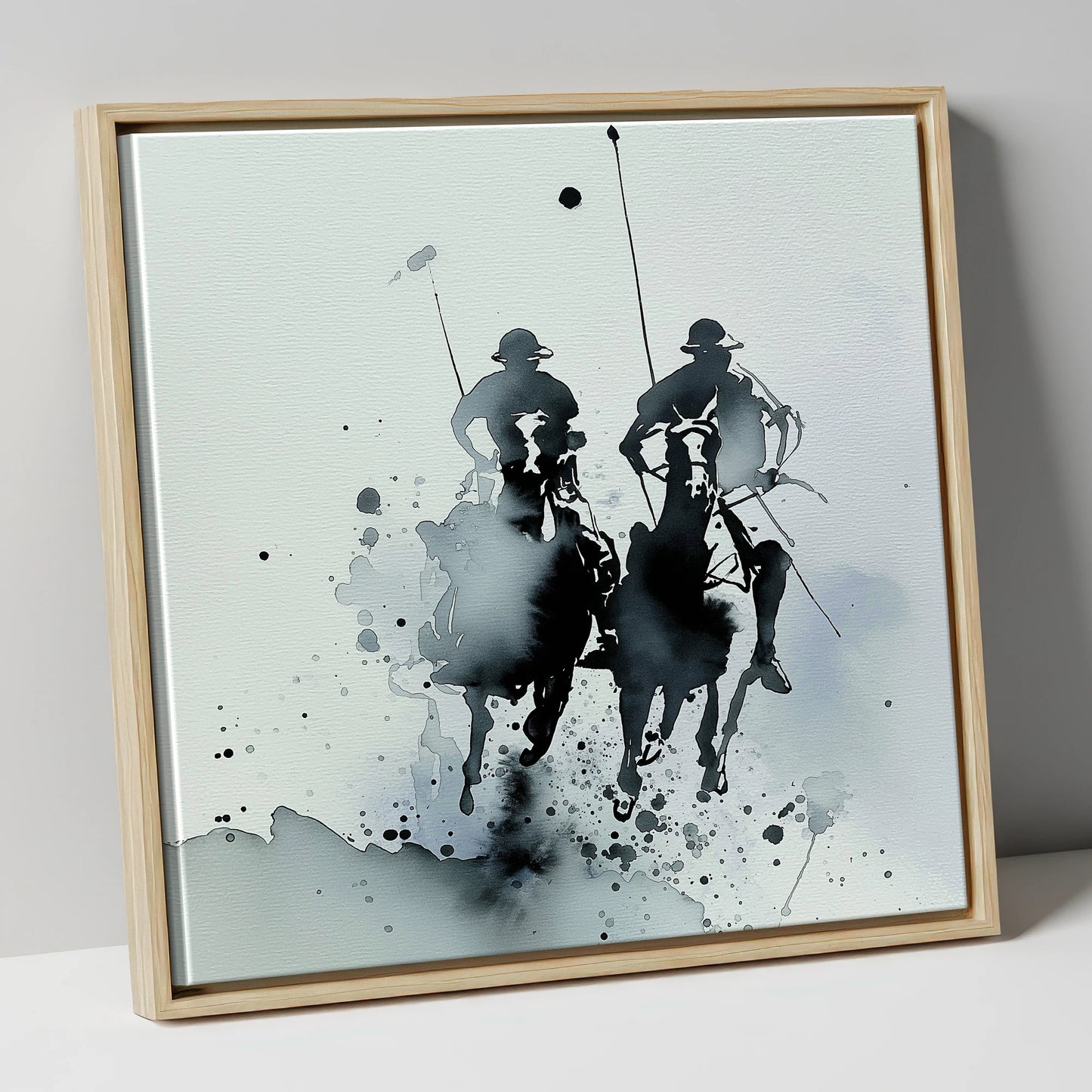 Charge of the Chukka polo horse canvas wall art in natural frame