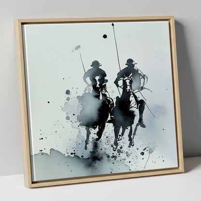 Charge of the Chukka polo horse canvas wall art in natural frame