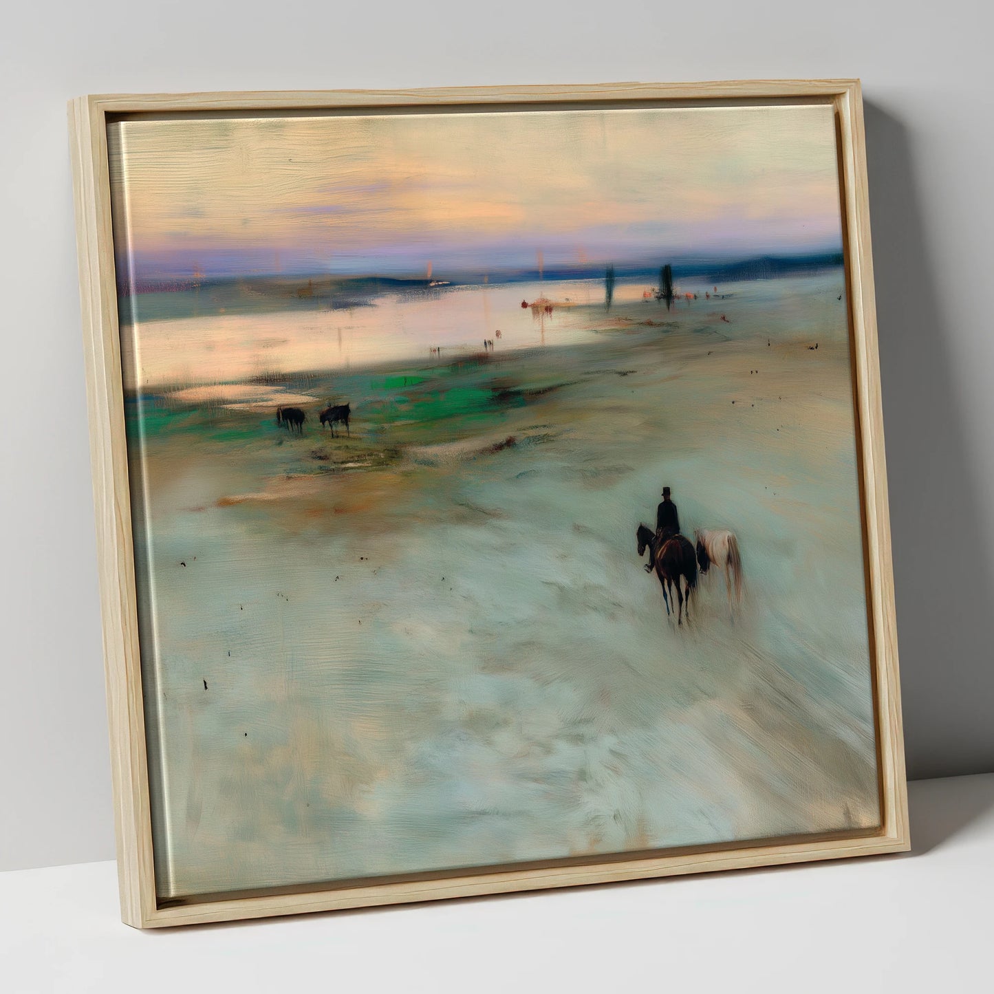 Across the Evening Sands horse landscape canvas wall art in natural frame