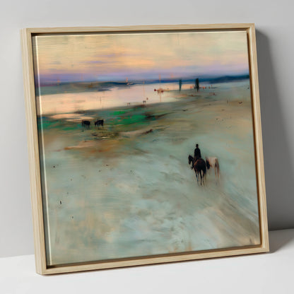 Across the Evening Sands horse landscape canvas wall art in natural frame