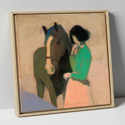 A Shared Silence horse & rider canvas wall art in natural frame