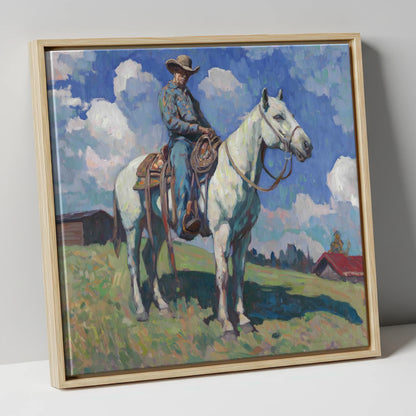Under A Western Sky western horse canvas wall art in natural frame