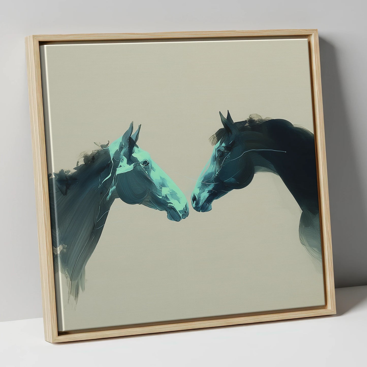 Quiet Connection horse portrait canvas wall art in natural frame