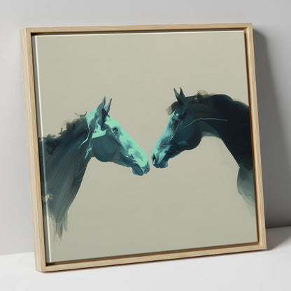 Quiet Connection horse portrait canvas wall art in natural frame