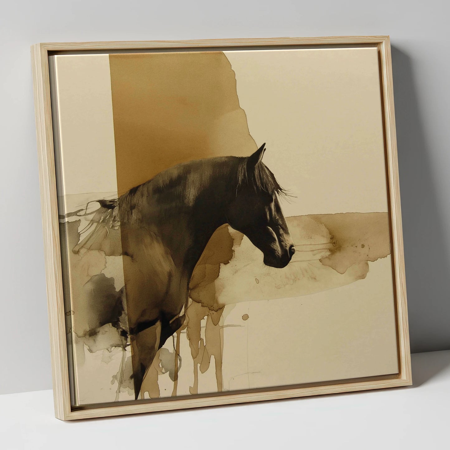 Sepia Silhouette horse breed canvas wall art in natural frame