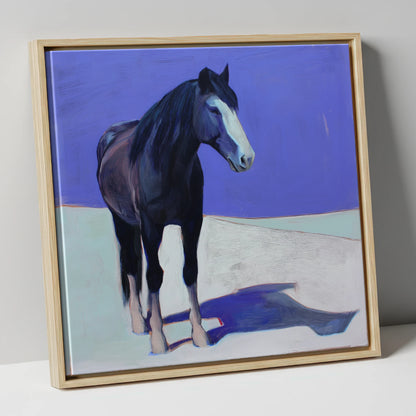 Indigo Solitude horse portrait canvas wall art in natural frame