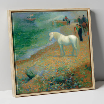 Luminous Shoreline Solitude horse landscape canvas wall art in natural frame