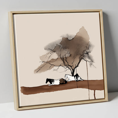 Resting Under the Canopy horse landscape canvas wall art in natural frame