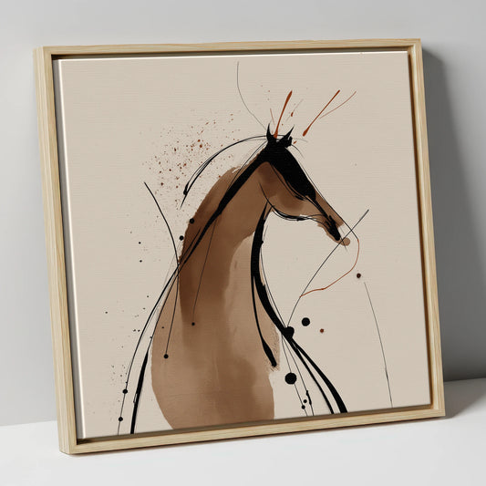 Sweeping Ink Silhouette horse portrait canvas wall art in natural frame