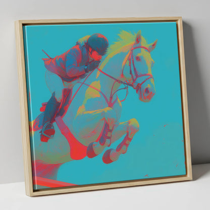 Vivid Airtime show jumping horse canvas wall art in natural frame