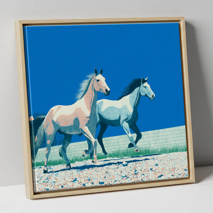 Azure Horizon Strides wild horses canvas wall art in natural frame