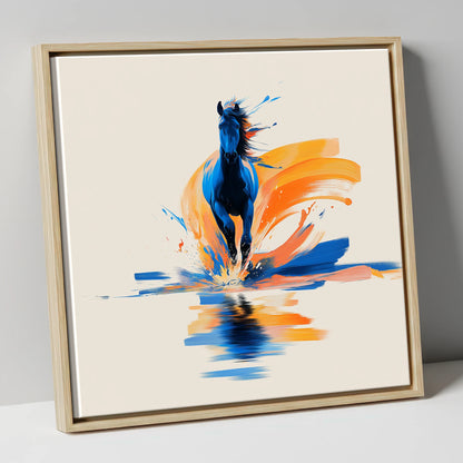 Sapphire Surge wild horses canvas wall art in natural frame