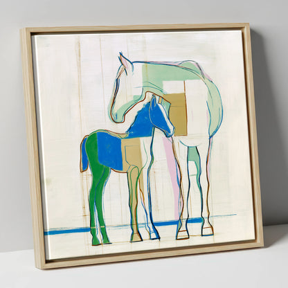 Modern Equine Kinship mare & foal canvas wall art in natural frame