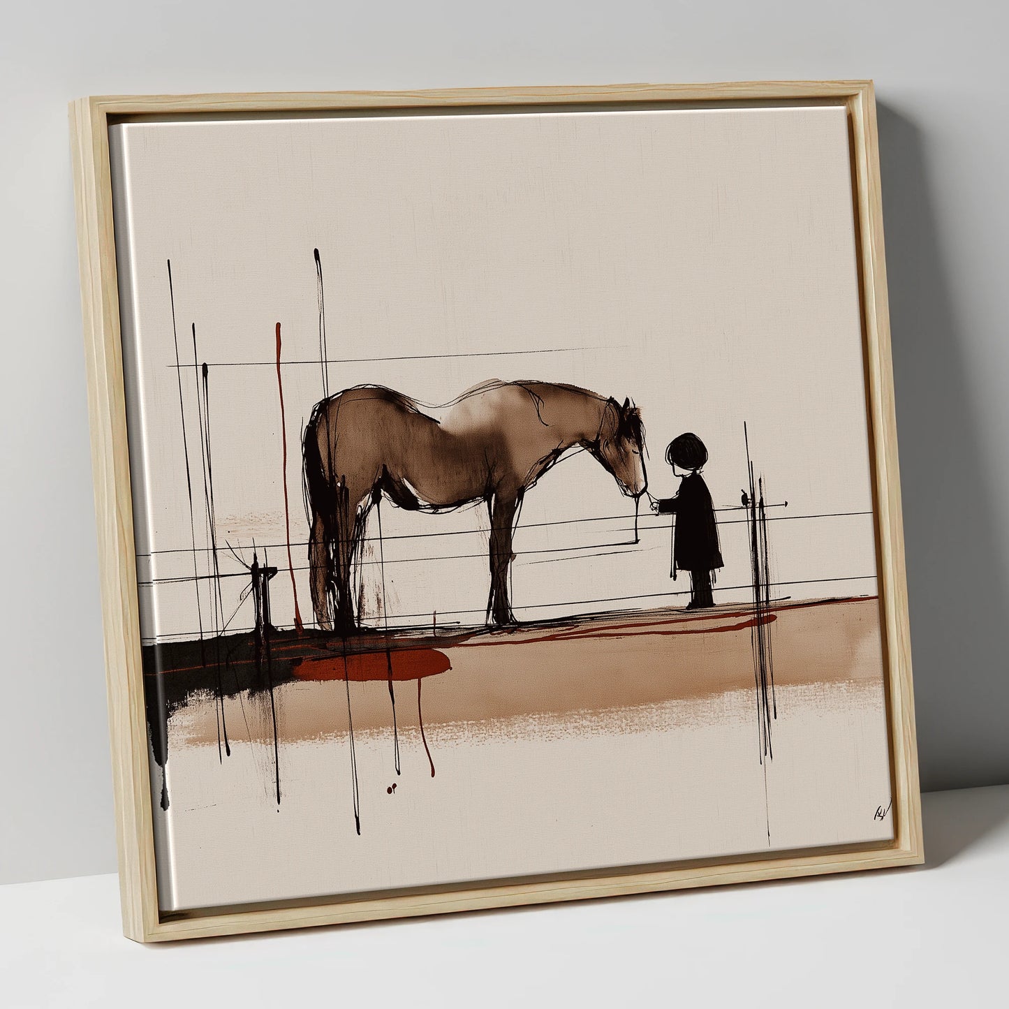 A Quiet Understanding horse & rider canvas wall art in natural frame