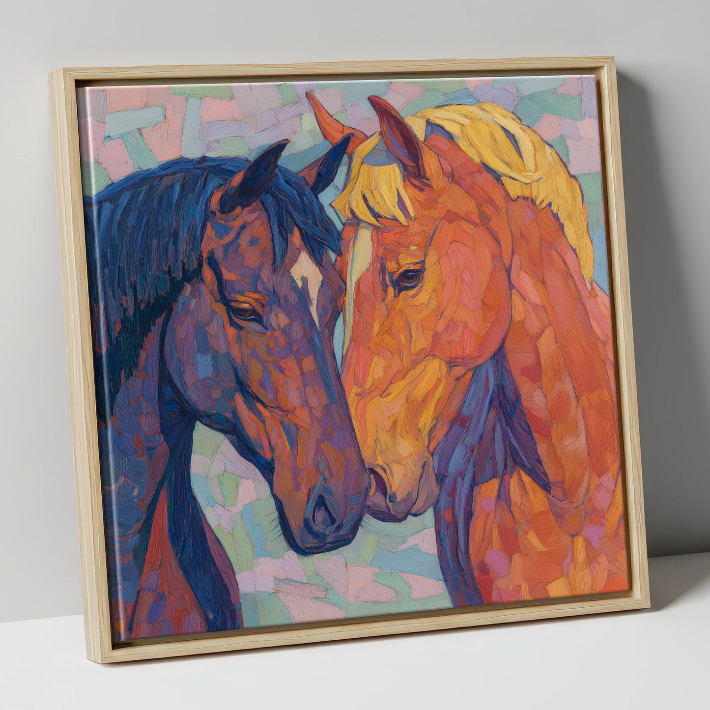 Kindred Spirits horse portrait canvas wall art in natural frame