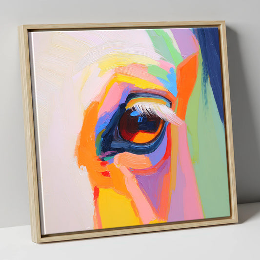 Kaleidoscopic Gaze horse portrait canvas wall art in natural frame