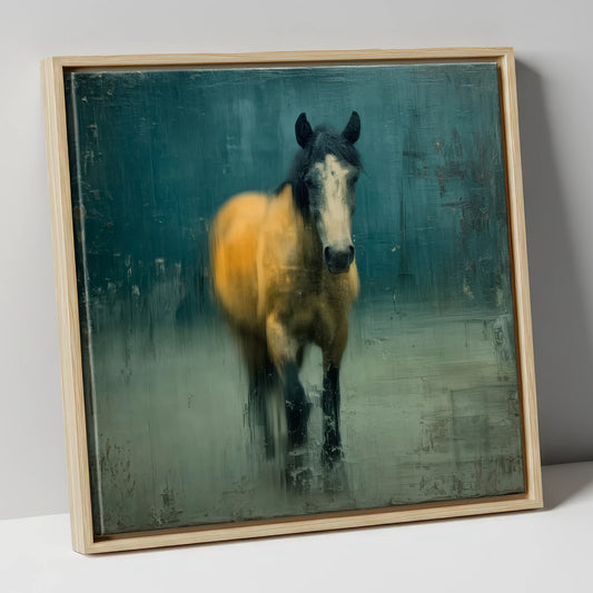 Stepping Through Slate horse portrait canvas wall art in natural frame