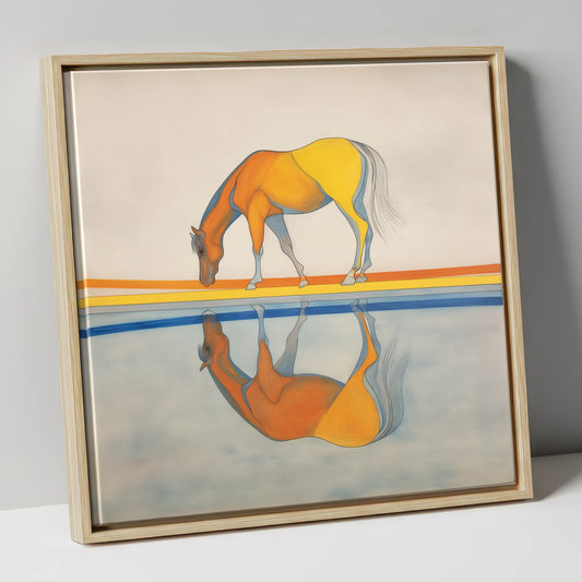 Symmetry in Amber horse portrait canvas wall art in natural frame