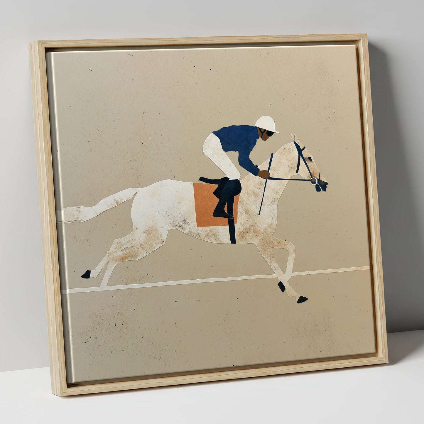 The Final Stride racing horse canvas wall art in natural frame