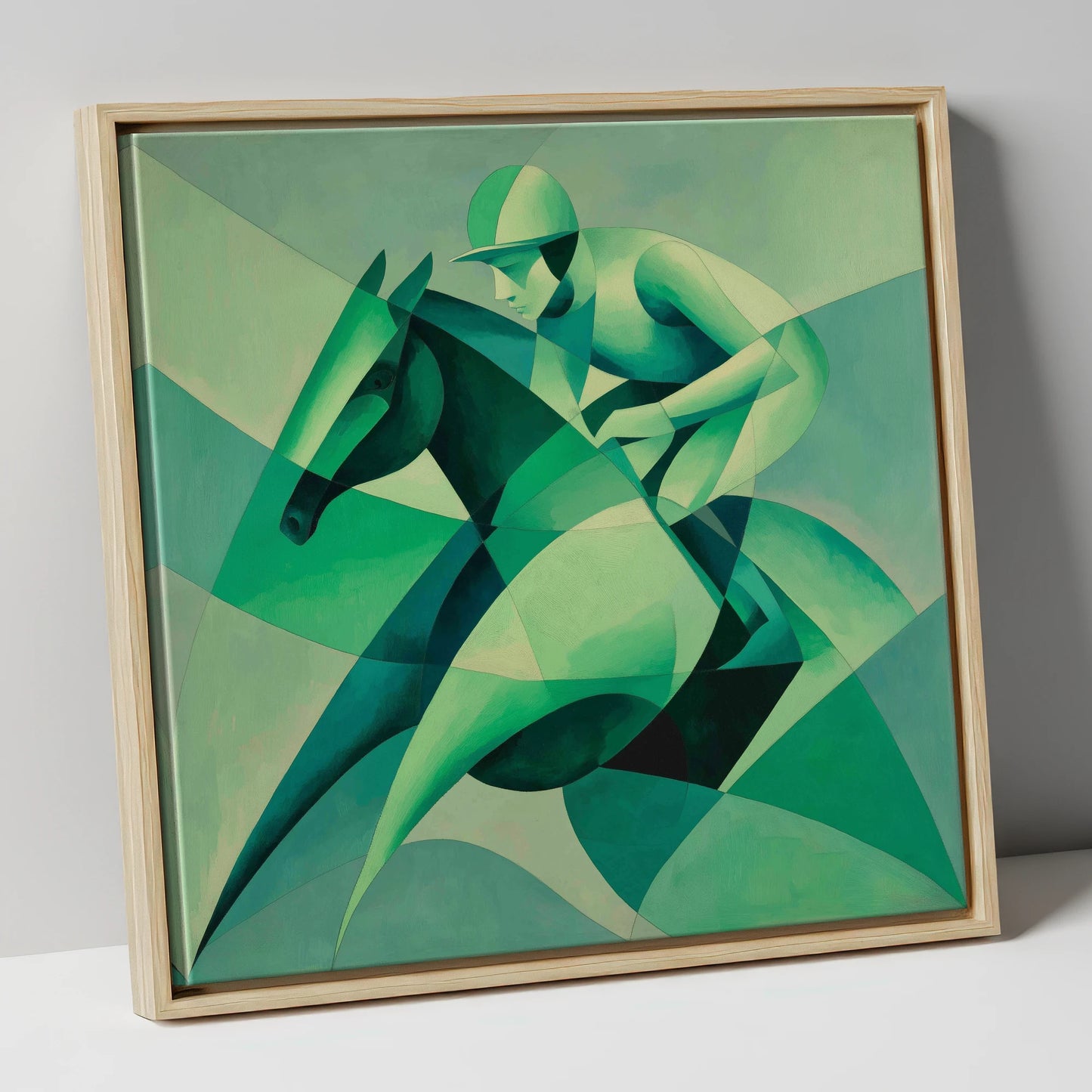 Emerald Racing Form racing horse canvas wall art in natural frame
