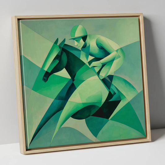 Emerald Racing Form racing horse canvas wall art in natural frame