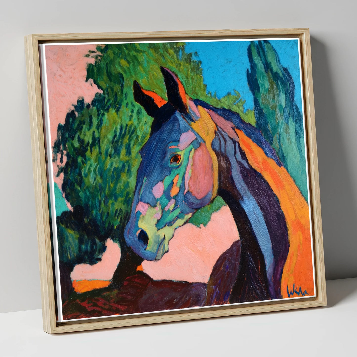 Vibrant Equine Expression horse portrait canvas wall art in natural frame