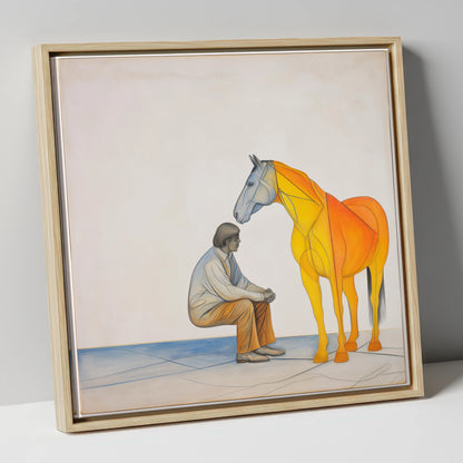 Silent Understanding horse & rider canvas wall art in natural frame