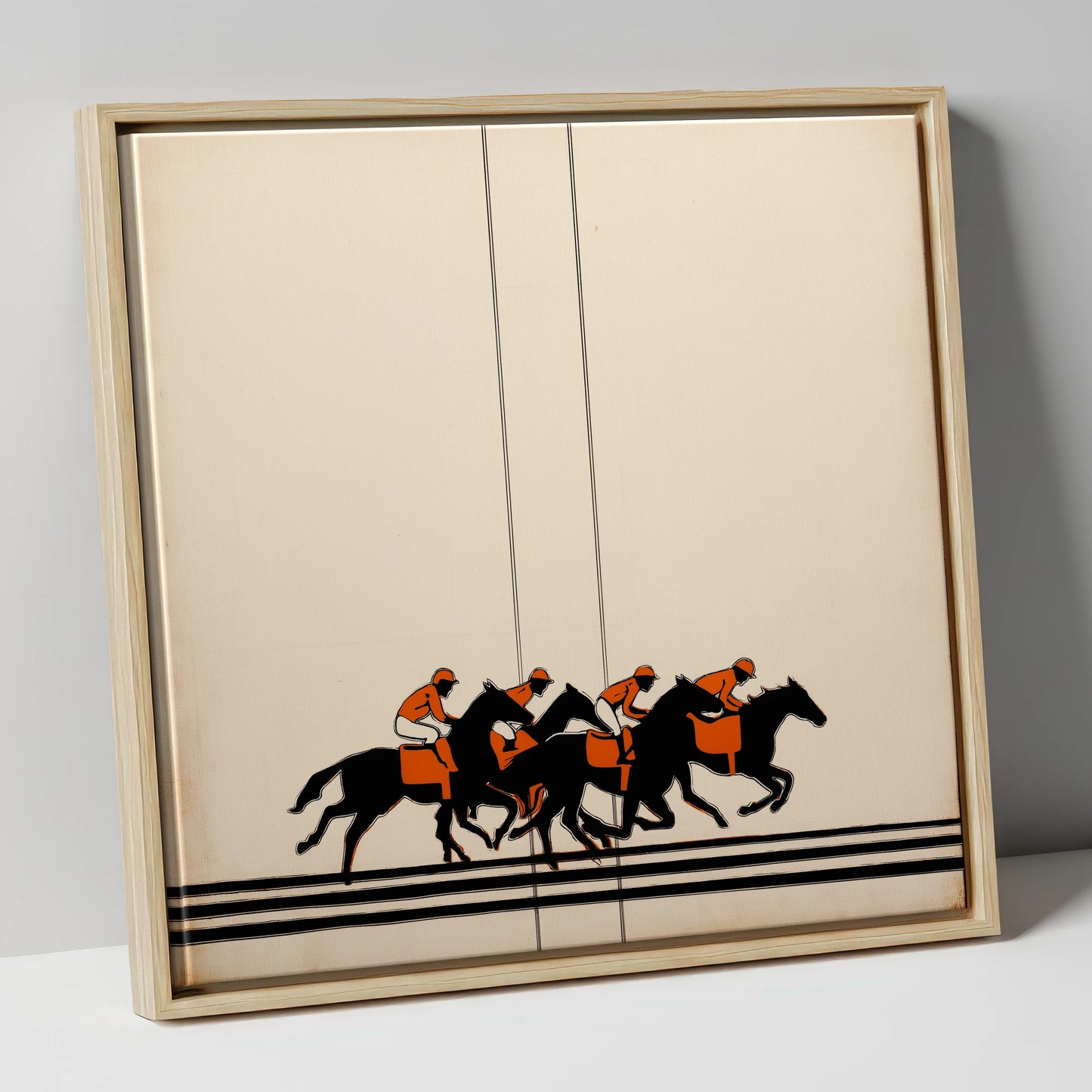 The Orange Silks racing horse canvas wall art in natural frame