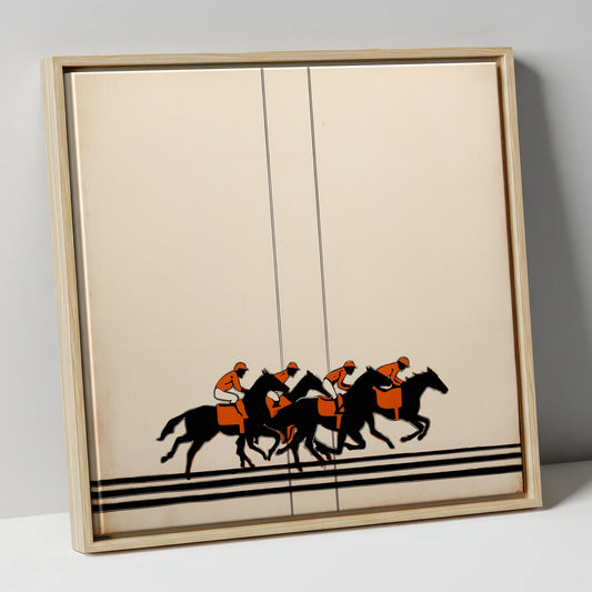 The Orange Silks racing horse canvas wall art in natural frame