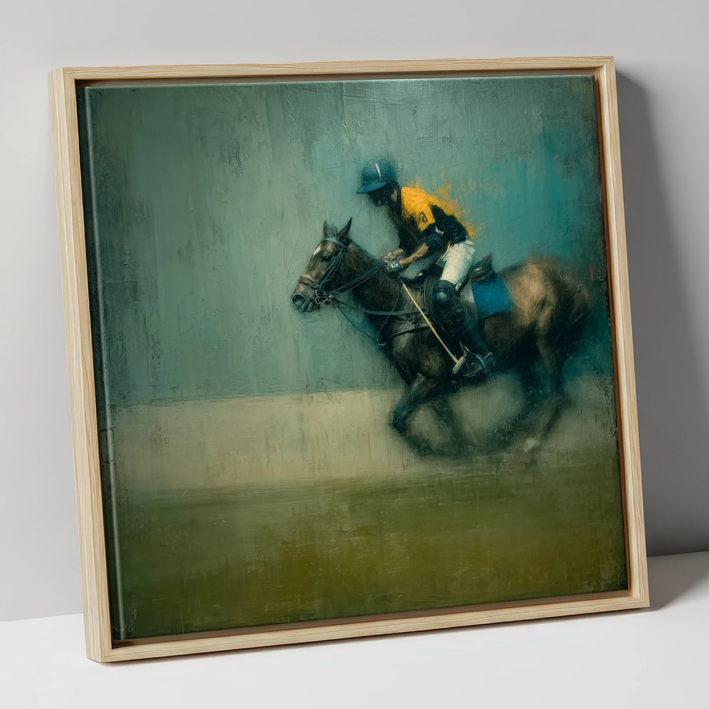 The Decisive Chukka polo horse canvas wall art in natural frame