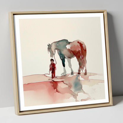 A Bond Beyond Words horse & rider canvas wall art in natural frame