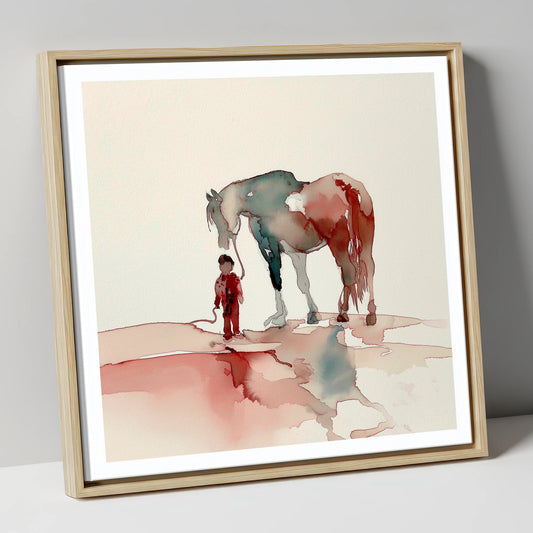 A Bond Beyond Words horse & rider canvas wall art in natural frame