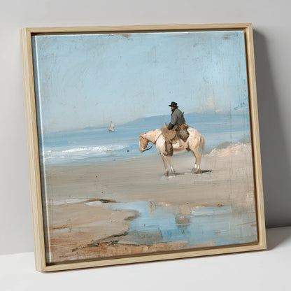 Coastal Hack at Low Tide horse landscape canvas wall art in natural frame