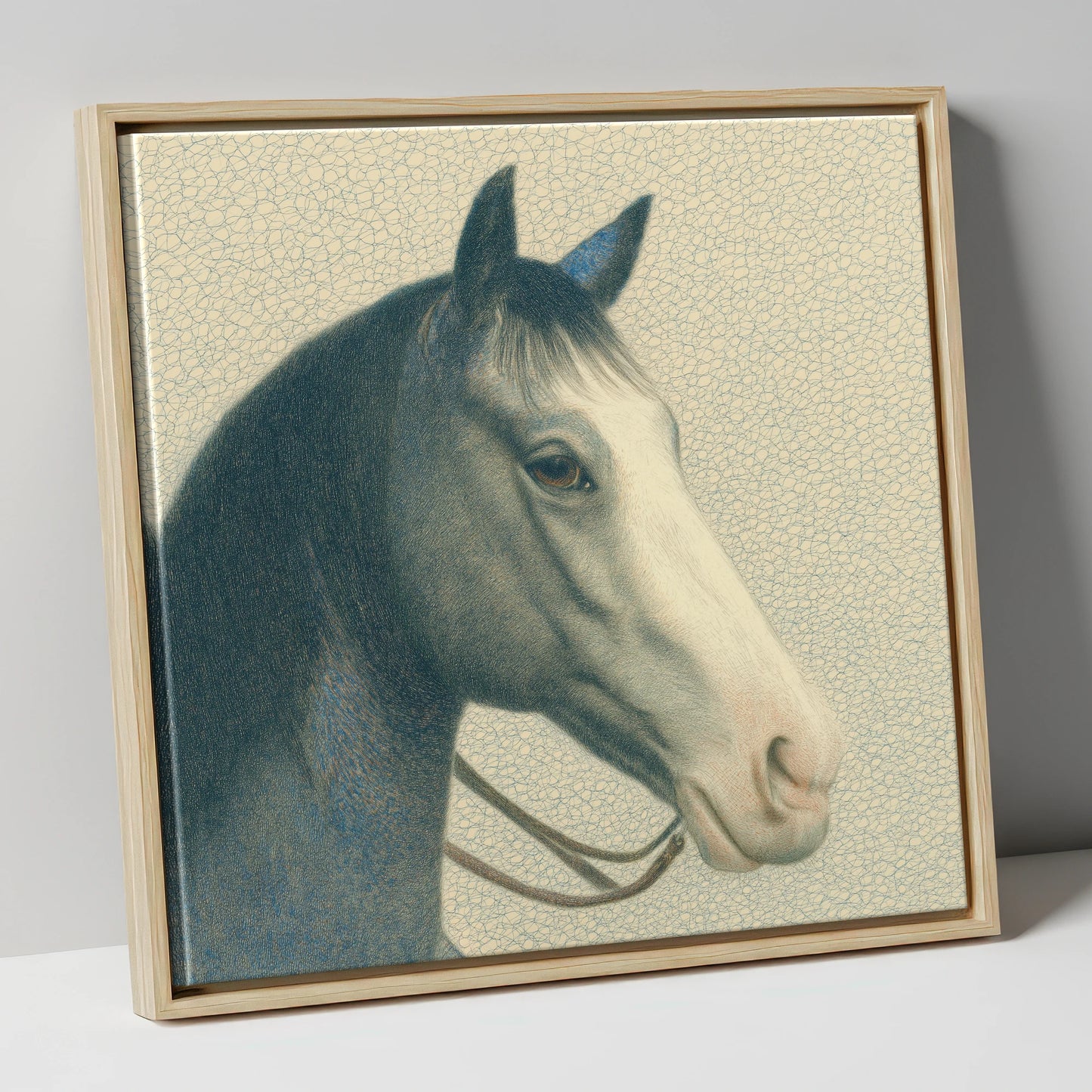 Noble Grey Portrait horse portrait canvas wall art in natural frame