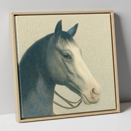 Noble Grey Portrait horse portrait canvas wall art in natural frame