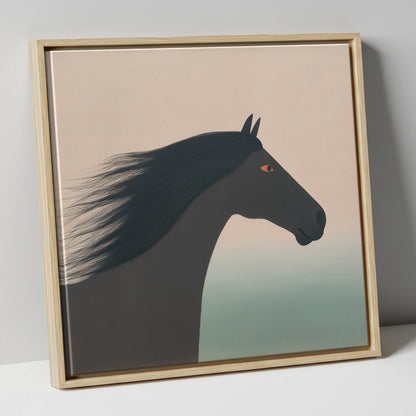 The Onyx Silhouette horse breed canvas wall art in natural frame